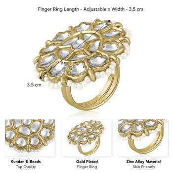 Kundan & beads studded ethnic white finger ring fashion jewellery for women 4