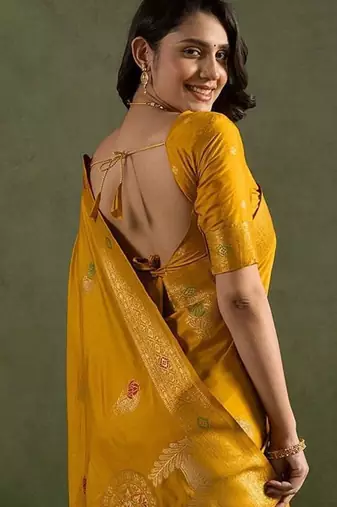 Yellow woven design zari saree