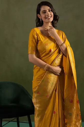 Yellow woven design zari saree