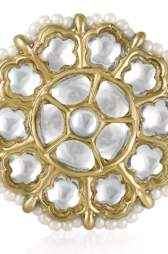 Kundan & beads studded ethnic white finger ring fashion jewellery for women