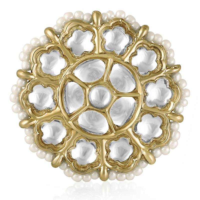 Kundan & beads studded ethnic white finger ring fashion jewellery for women