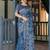 Blue women floral printed zari  linen sarees