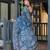 Blue women floral printed zari  linen sarees