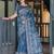 Blue women floral printed zari  linen sarees