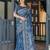Blue women floral printed zari  linen sarees