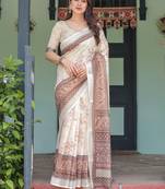 Brown women printed zari sarees