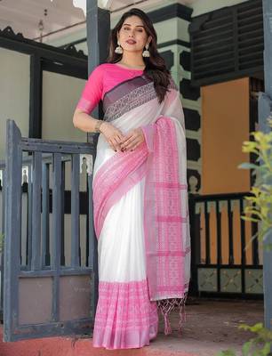 Pink women  linen sarees 1
