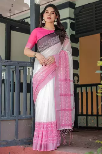 Pink women  linen sarees