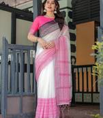 Pink women  linen sarees