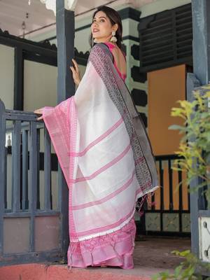 Pink women  linen sarees 2