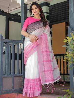 Pink women  linen sarees 3