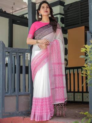 Pink women  linen sarees 4