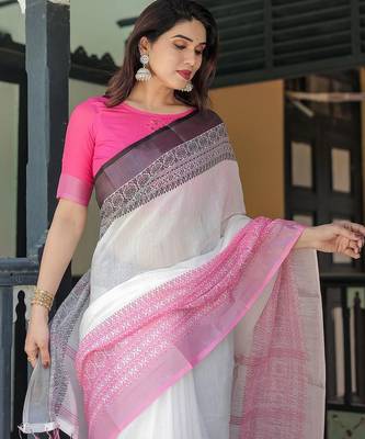 Pink women  linen sarees 5