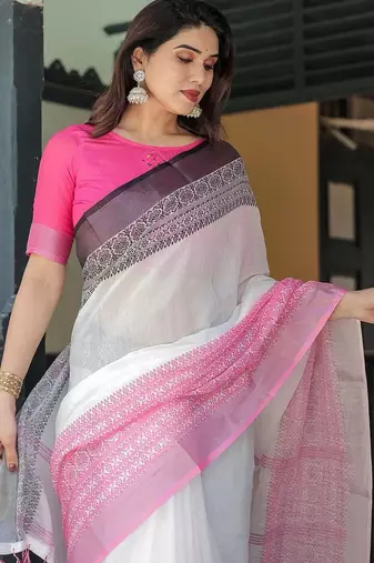 Pink women  linen sarees