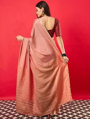 Peach solid mysore silk saree with woven design zari border 3