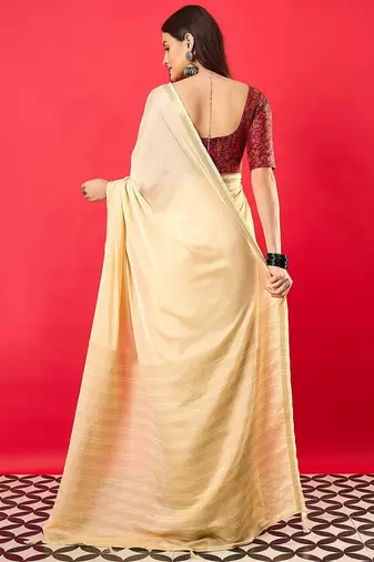 Peach solid mysore silk saree with woven design zari border