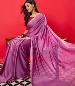 Purple solid mysore silk saree with woven design zari border