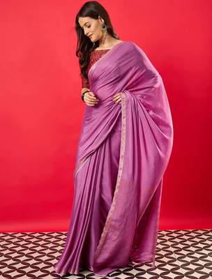 Purple solid mysore silk saree with woven design zari border 3