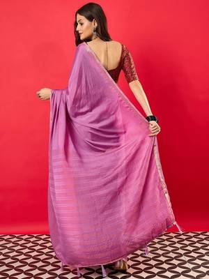 Purple solid mysore silk saree with woven design zari border 4