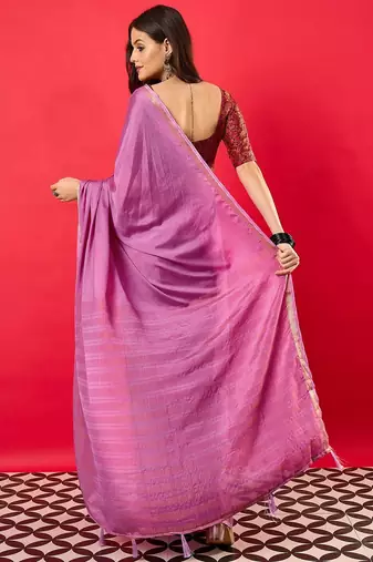 Purple solid mysore silk saree with woven design zari border