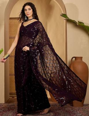 Purple sequinned heavy work saree 3