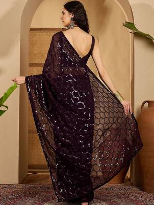 Purple sequinned heavy work saree 5