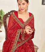 Red bandhani sequinned  georgette bandhani saree