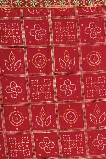 Red bandhani sequinned  georgette bandhani saree