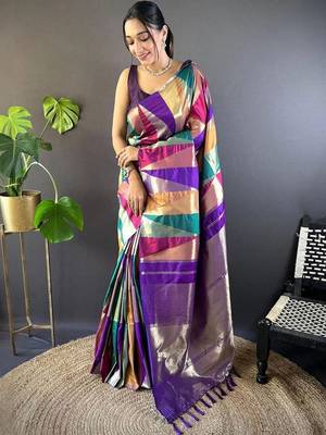 Navy blue woven design handloom kanjeevaram saree 1