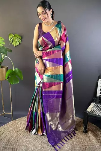 Navy blue woven design handloom kanjeevaram saree