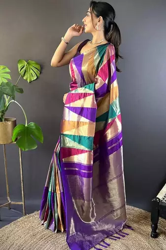 Navy blue woven design handloom kanjeevaram saree