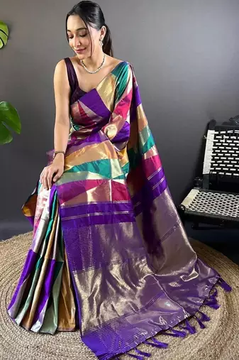 Navy blue woven design handloom kanjeevaram saree
