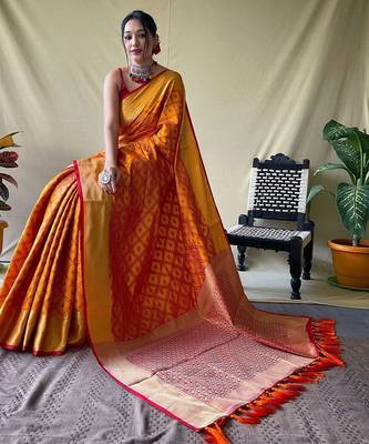 Yellow woven design zari patola saree 2