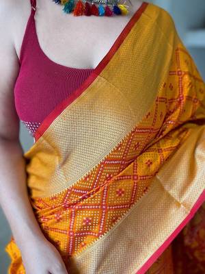 Yellow woven design zari patola saree 3