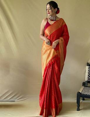 Red woven design zari patola saree 1