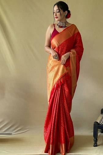 Red woven design zari patola saree