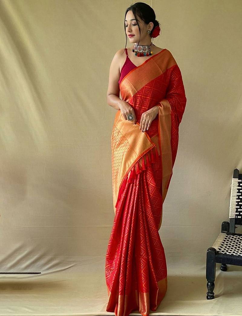 Red woven design zari patola saree