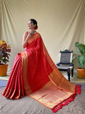 Red woven design zari patola saree 2
