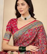 Pink ethnic motifs silk blend banarasi saree