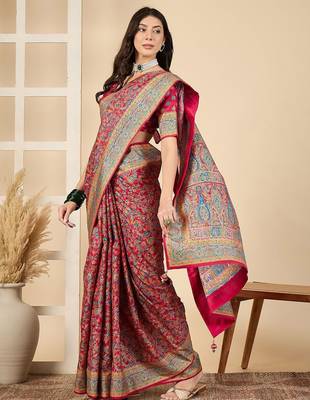 Pink ethnic motifs silk blend banarasi saree 3