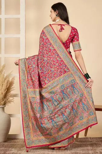 Pink ethnic motifs silk blend banarasi saree