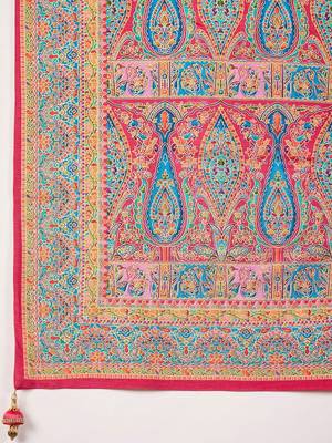 Pink ethnic motifs silk blend banarasi saree 5
