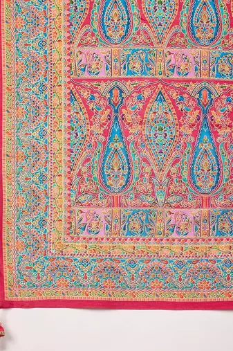 Pink ethnic motifs silk blend banarasi saree