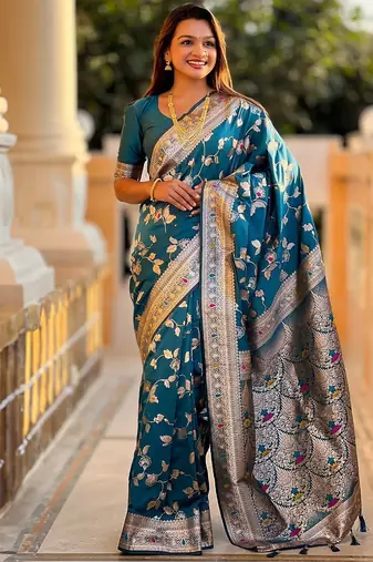 Blue woven design zari kanjeevaram saree