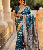 Blue woven design zari kanjeevaram saree
