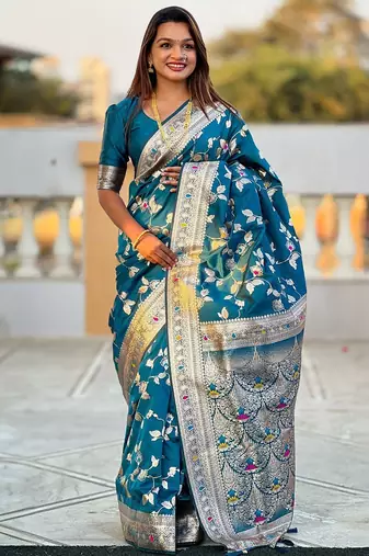 Blue woven design zari kanjeevaram saree