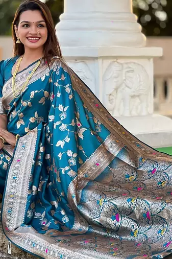 Blue woven design zari kanjeevaram saree