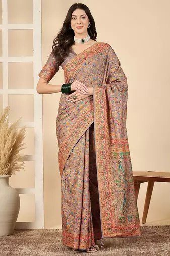 Brown woven design silk blend banarasi saree