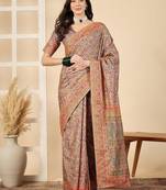 Brown woven design silk blend banarasi saree