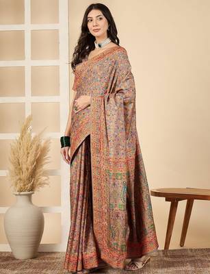 Brown woven design silk blend banarasi saree 2